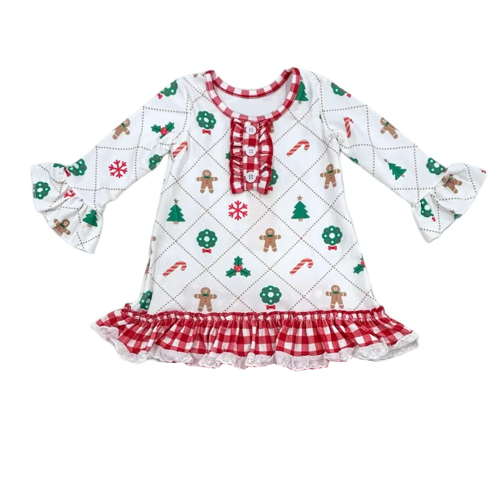 Baby Girls Christmas Gingerbread Tree Knee Length Dresses Preorder