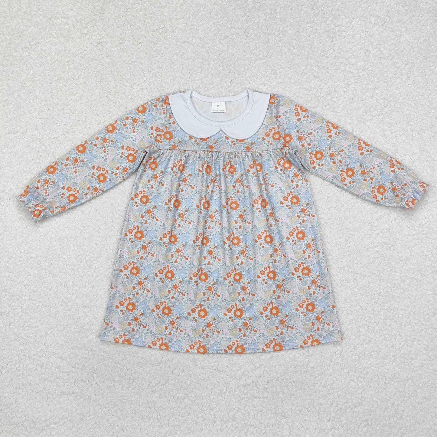 Sibling Baby Girls Flowers Plaid Long Ruffle Sleeve Knee Length Dresses