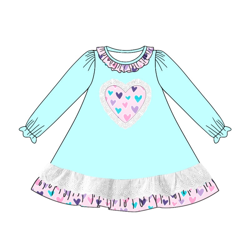 Baby Girls Aqua Hearts Valentines Knee Length Dresses Preorder