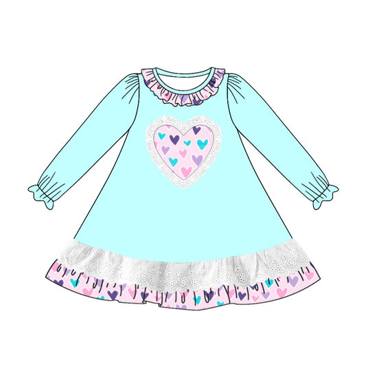 Baby Girls Aqua Hearts Valentines Knee Length Dresses Preorder