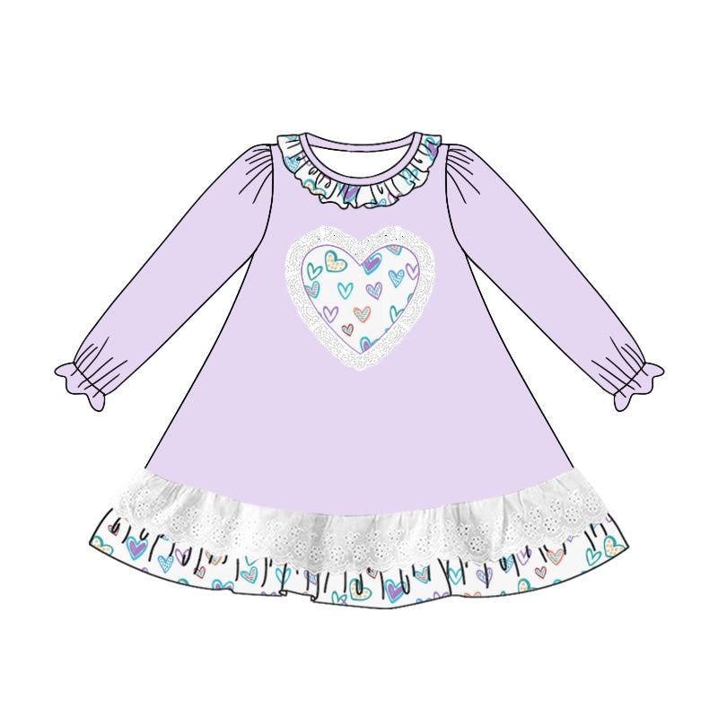 Baby Girls Lavender Hearts Valentines Knee Length Dresses Preorder