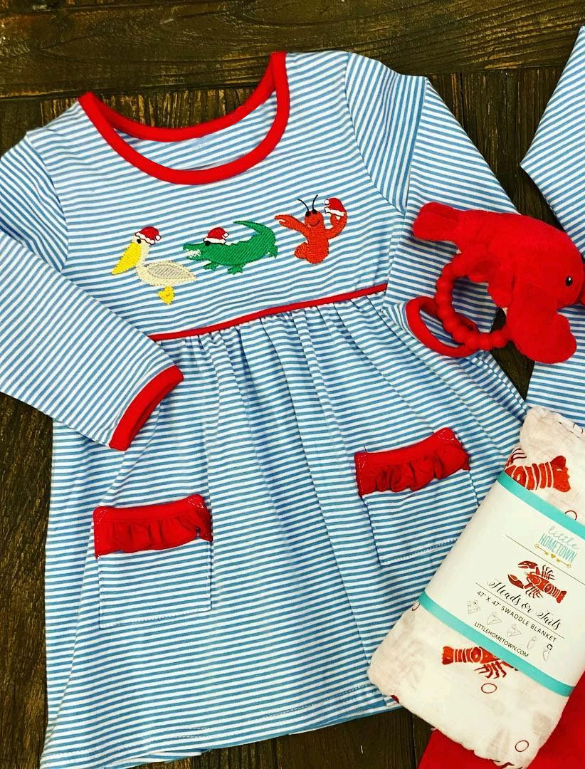 Baby Girls Christmas Crocodile Pockets Knee Length Dresses Preorder