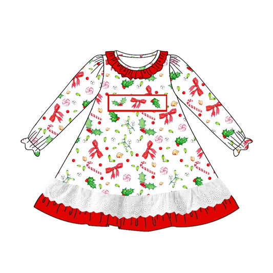 Baby Girls Christmas Holly Bows Knee Length Dresses Preorder