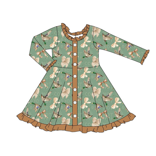 Baby Girls Ducks Hunting Bows Knee Length Dresses Preorder