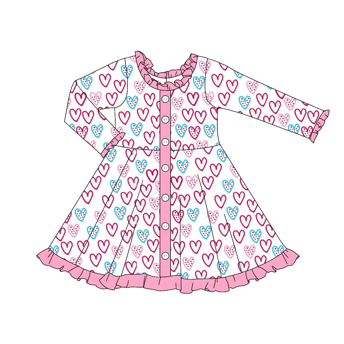 Baby Girls Valentines Colorful Hearts Knee Length Dresses Preorder