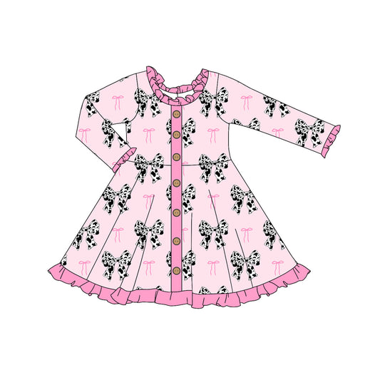 Baby Girls Western Pink Bows Buttons Knee Length Dresses Preorder