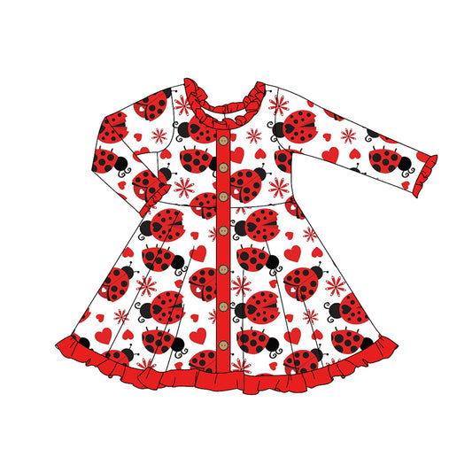 Baby Girls Valentines Ladybugs Buttons Knee Length Dresses Preorder