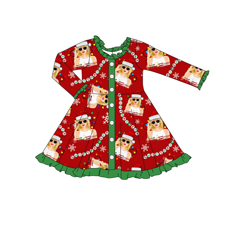 Baby Girls Christmas Singer Buttons Knee Length Dresses Preorder