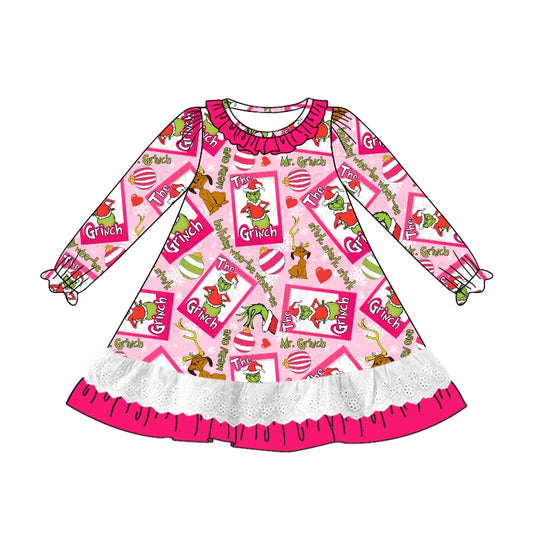 Baby Girls Christmas Frog Pink Ruffle Dresses Preorder