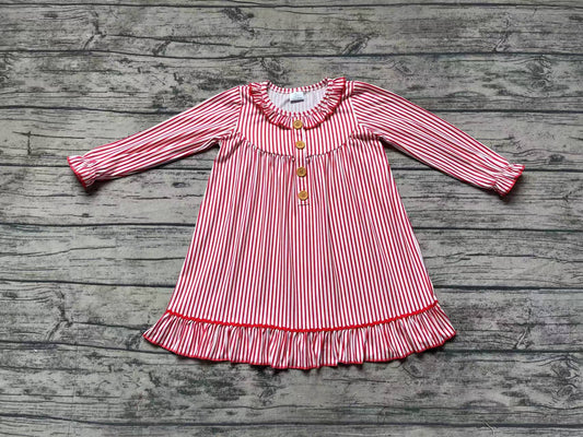 Baby Girls Christmas Red Stripes Buttons Ruffle Gowns Dresses