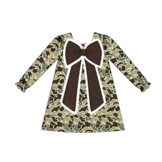 Baby Girls Green Camo Bows Knee Length Dresses Preorder