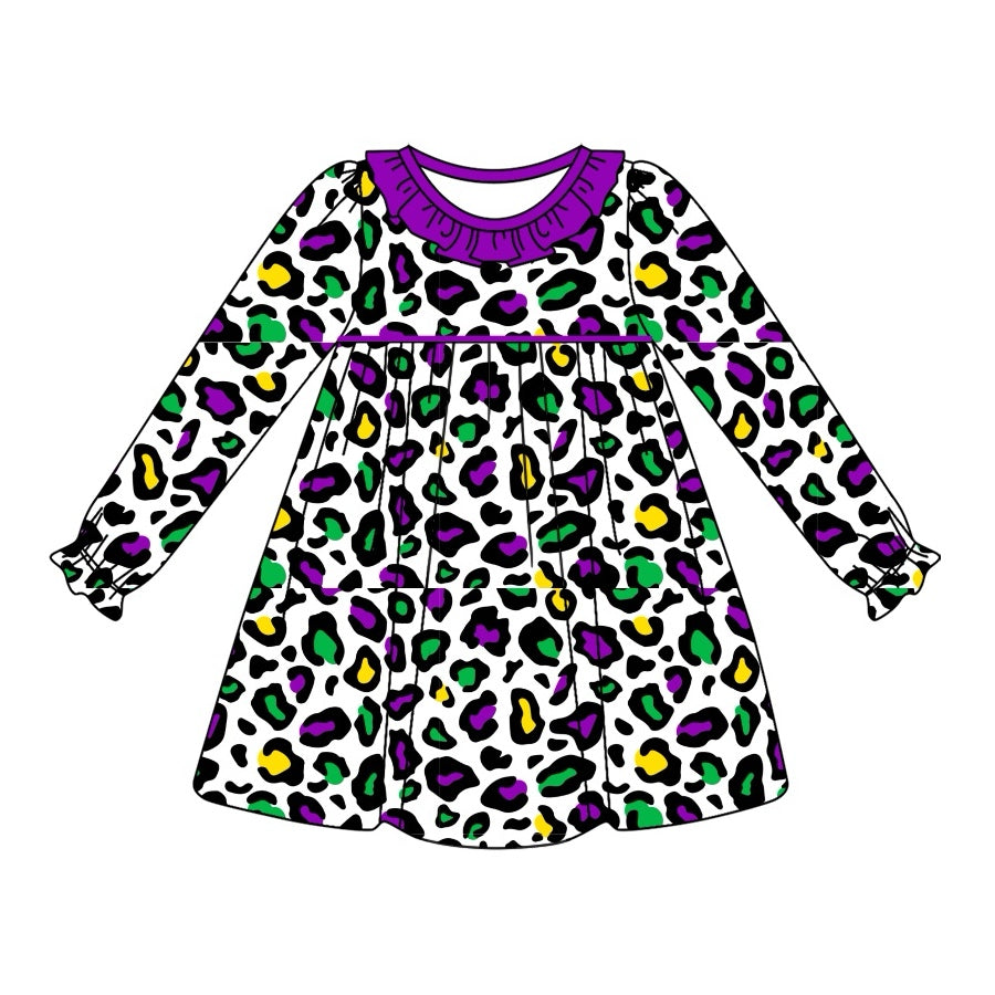 Baby Girls Leopard Mardi Gras Knee Length Dresses Preorder