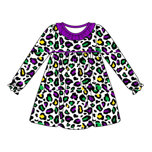 Baby Girls Leopard Mardi Gras Knee Length Dresses Preorder