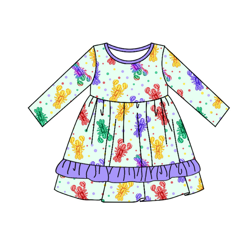 Baby Girls Mardi Gras Crawfish Knee Length Dresses Preorder