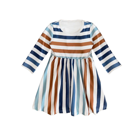 Baby Girls Colorful Stripes Long Sleeve Knee Length Dresses Preorder