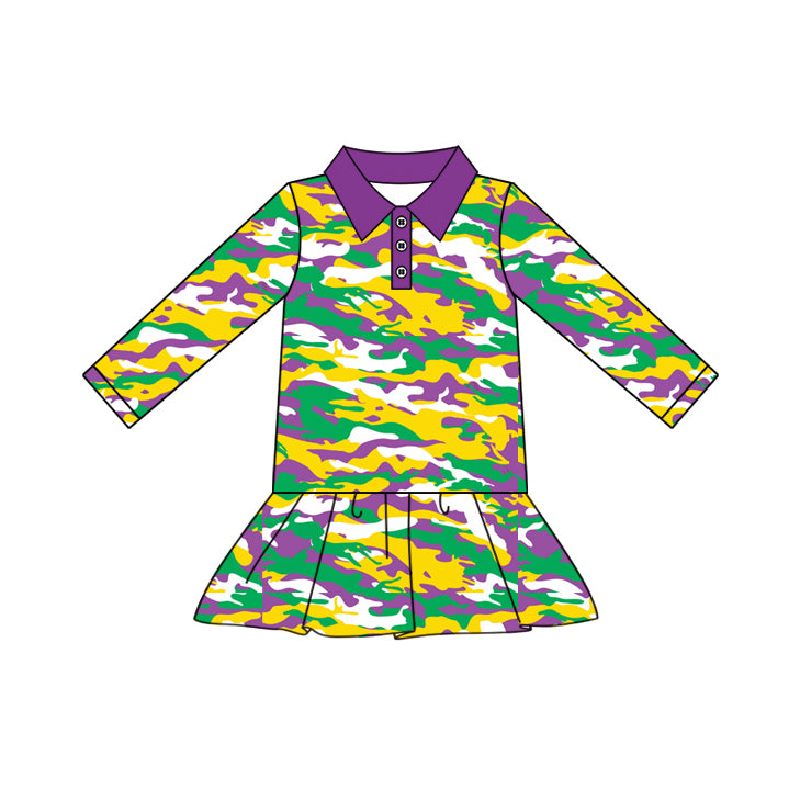 Baby Girls Mardi Gras Purple Camo Knee Length Dresses Preorder