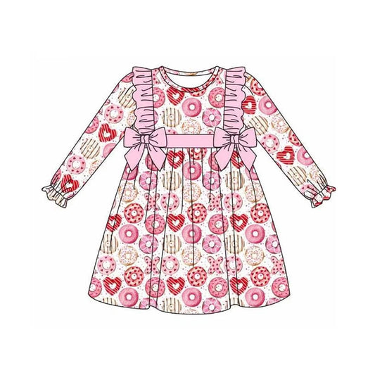 Baby Girls Donuts Pink Valentines Knee Length Dresses Preorder