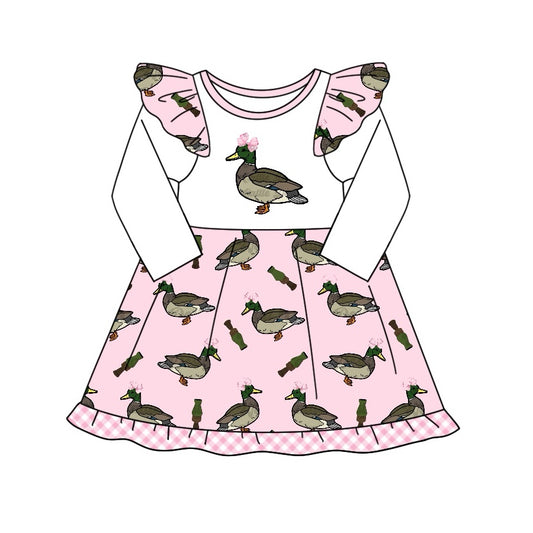 Baby Girls Pink Duck Bow Knee Length Dresses Preorder