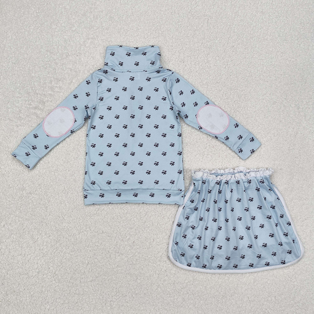 Baby Girls Blue Flowers Zip Top Ruffle Skort Short Clothes Sets