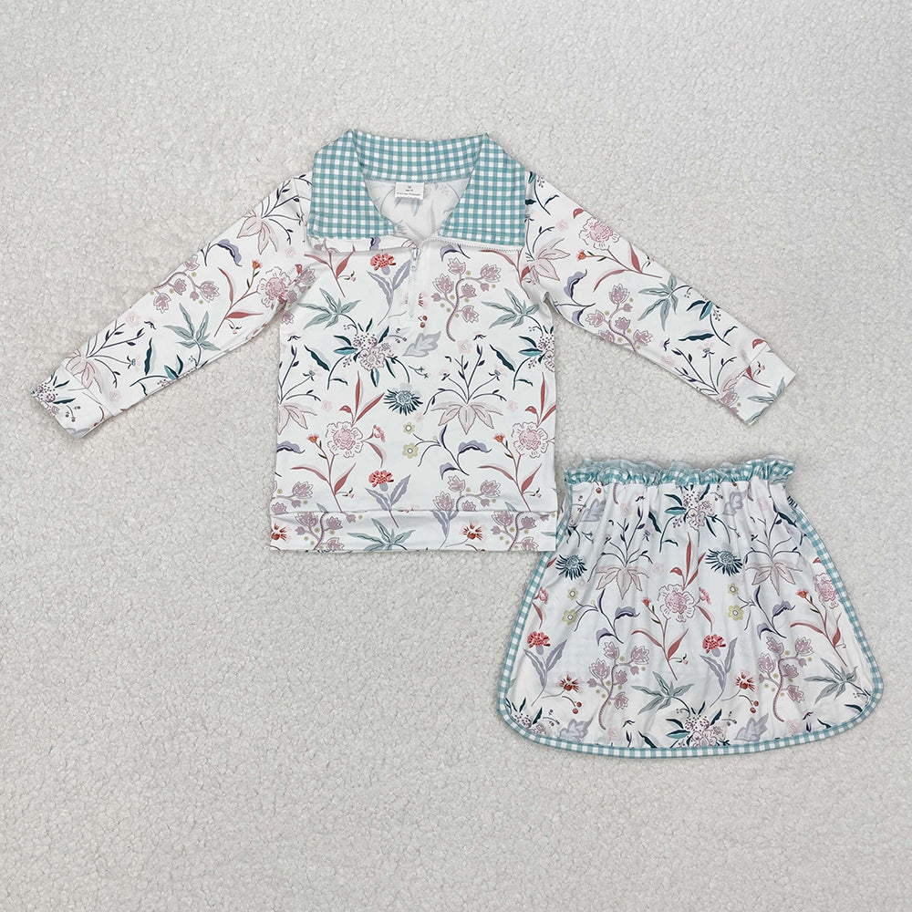 Baby Girls Flowers Pullovers Top Skort Clothes Sets