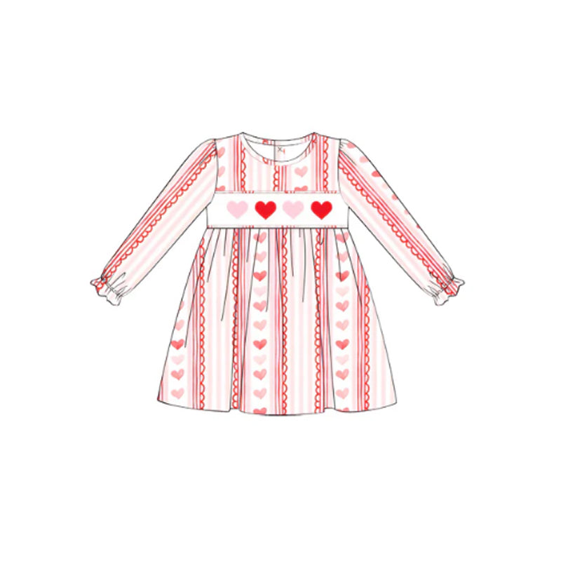 Baby Girls Valentines Pink Hearts Stripes Knee Length Dresses Preorder