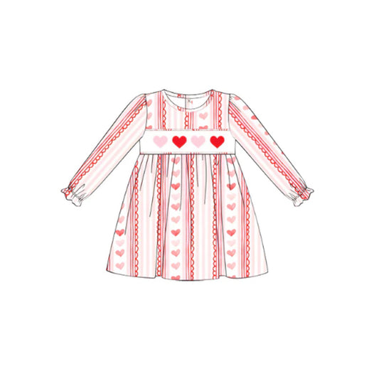 Baby Girls Valentines Pink Hearts Stripes Knee Length Dresses Preorder