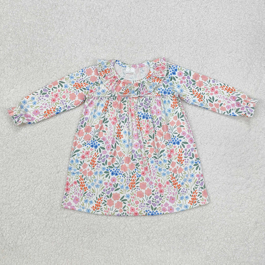 Baby Girls Spring Orange Flowers Ruffle Knee Length Dresses