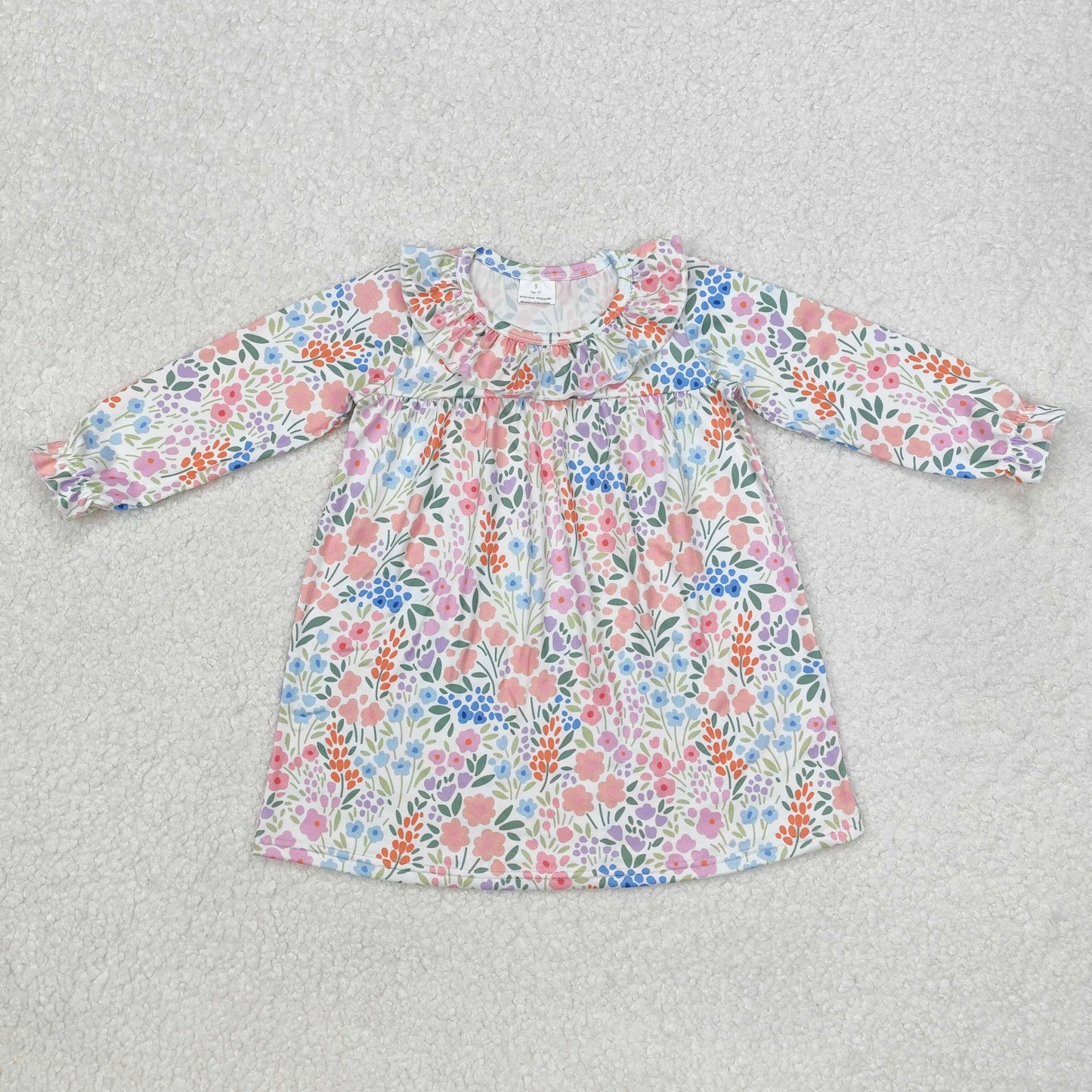 Sibling Baby Girls Flowers Plaid Long Ruffle Sleeve Knee Length Dresses