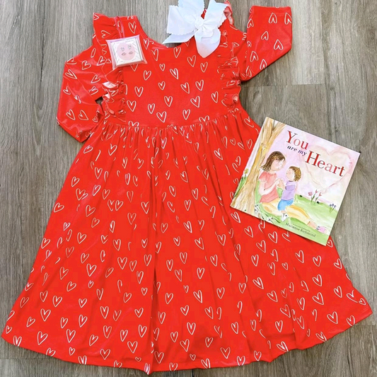 Baby Girls Valentines Red Hearts Ruffle Knee Length Dresses preorder