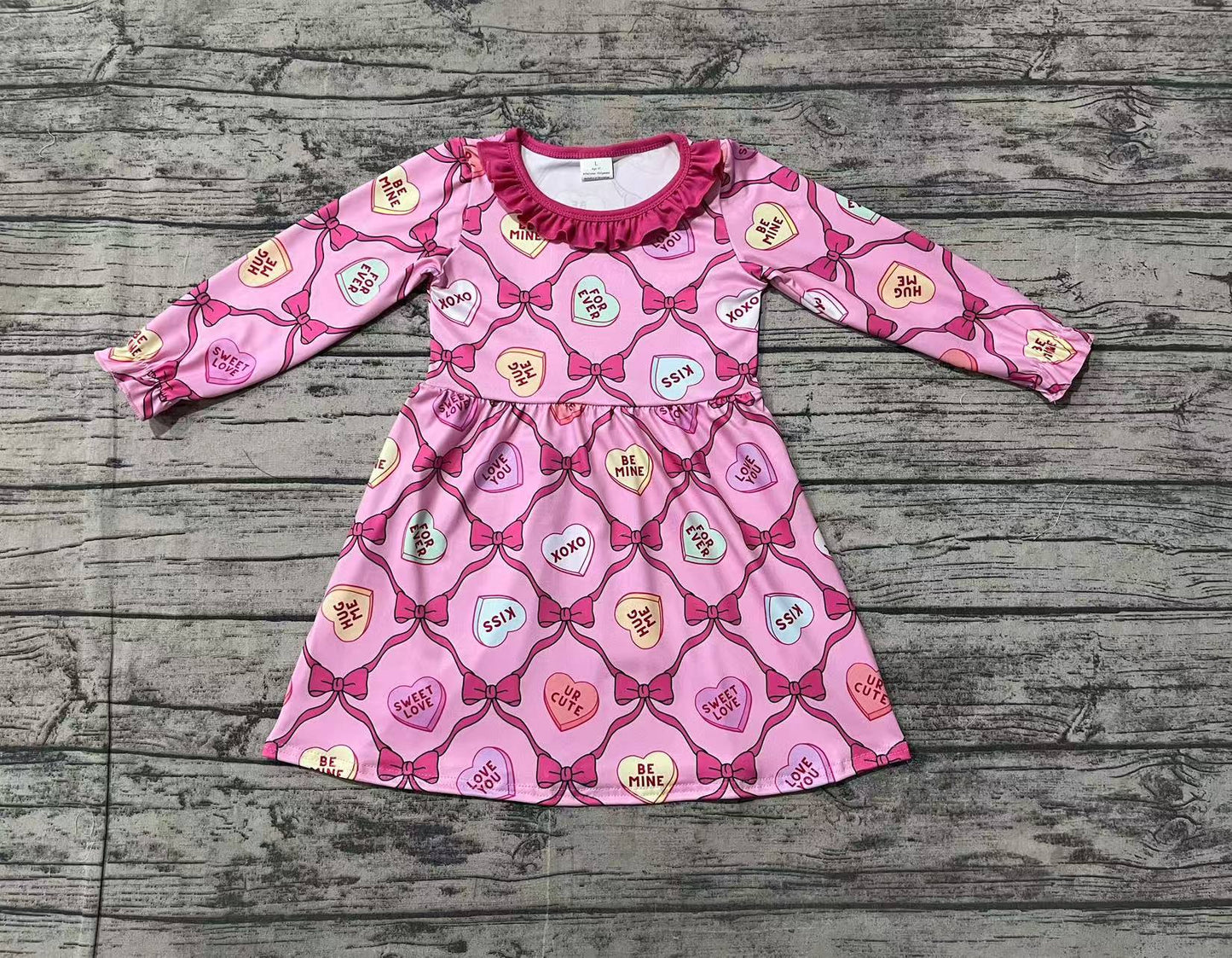 Baby Girls Valentines xoxo Hearts Bows Knee Length Dresses Preorder