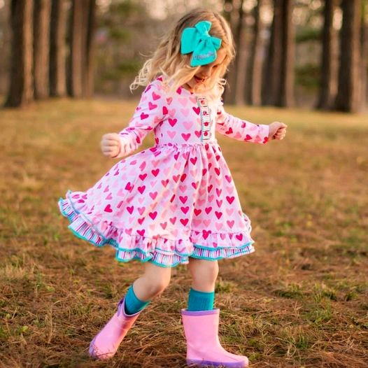 Baby Girls Valentines Pink Hearts Knee Length Dresses Preorder