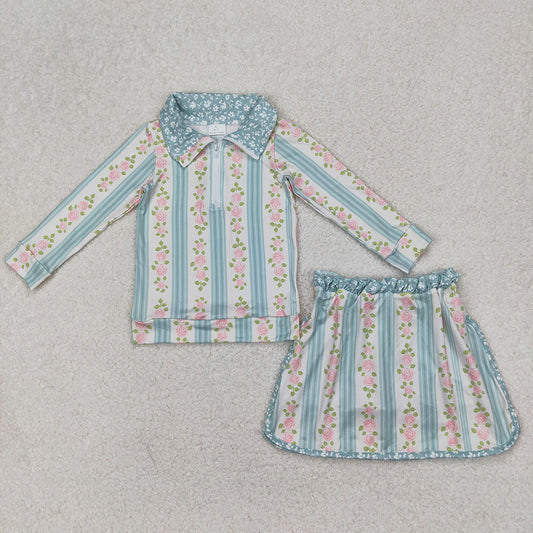 Baby Girls Green Flowers Zip Top Skirt Skort Bottoms Sets
