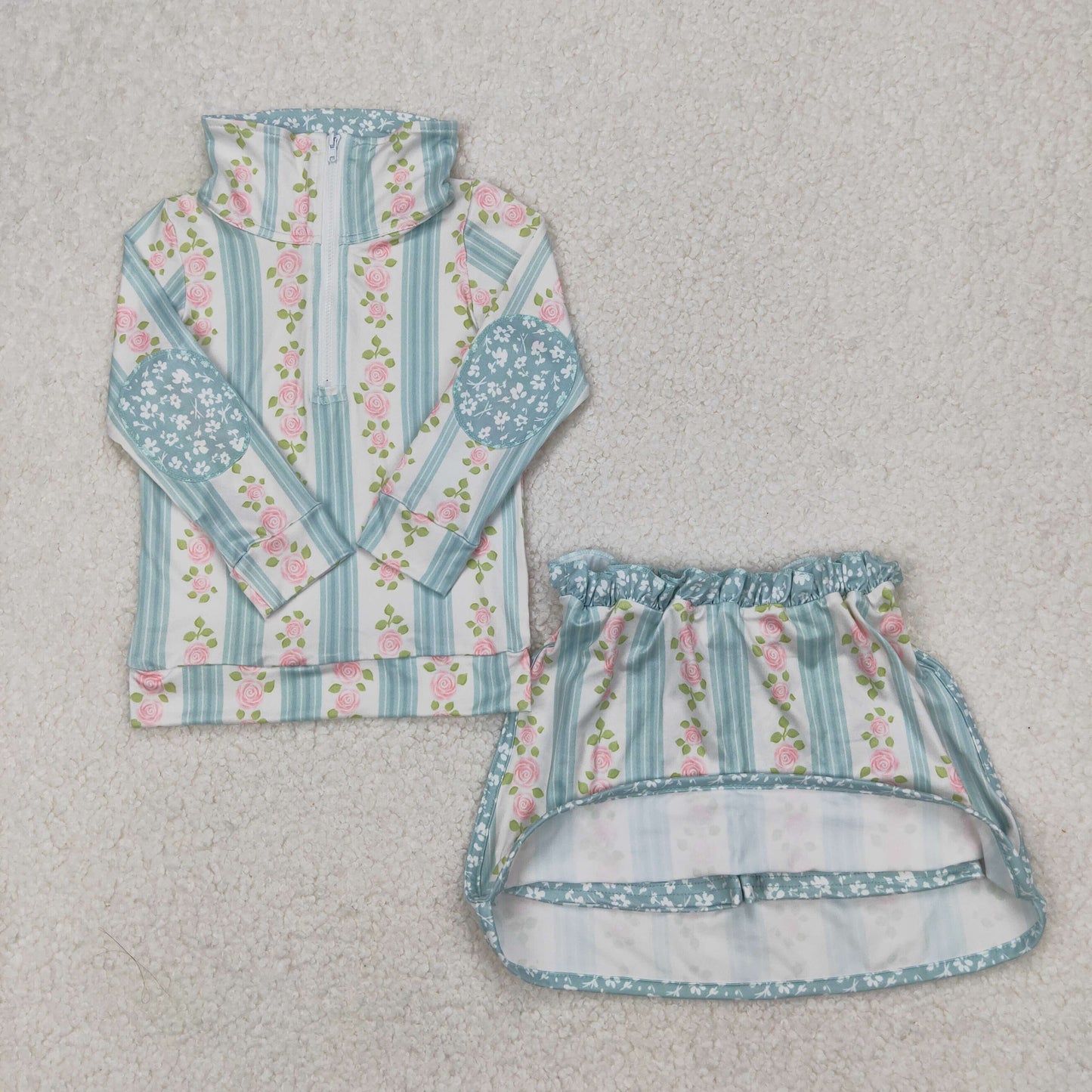 7 Colors Sibling Baby Girls Flowers Bows Zip Top Skirt Skort Bottoms Sets