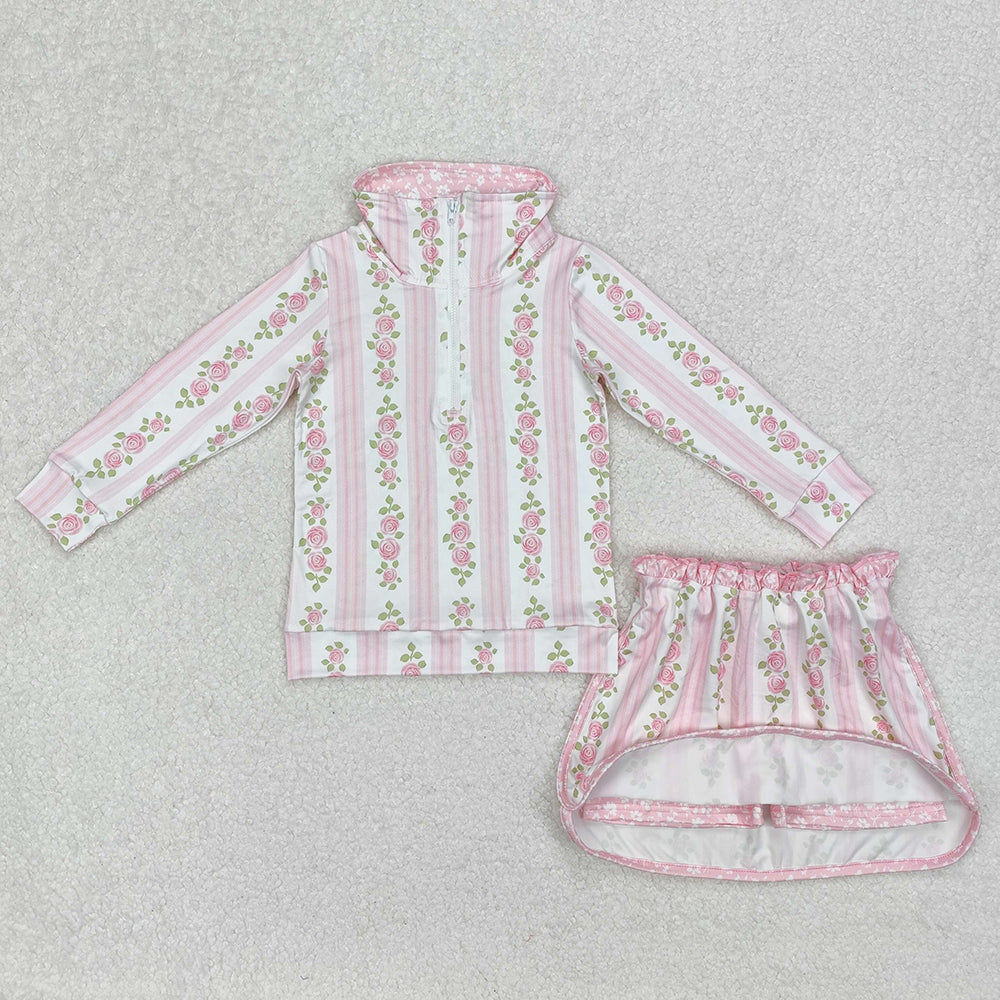 Baby Girls Pink Flowers Zip Top Skirt Skort Bottoms Sets