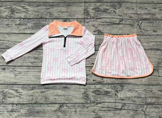 Baby Girls Pink Orange Bows Zip Top Skort Skirt Clothes Sets Preorder