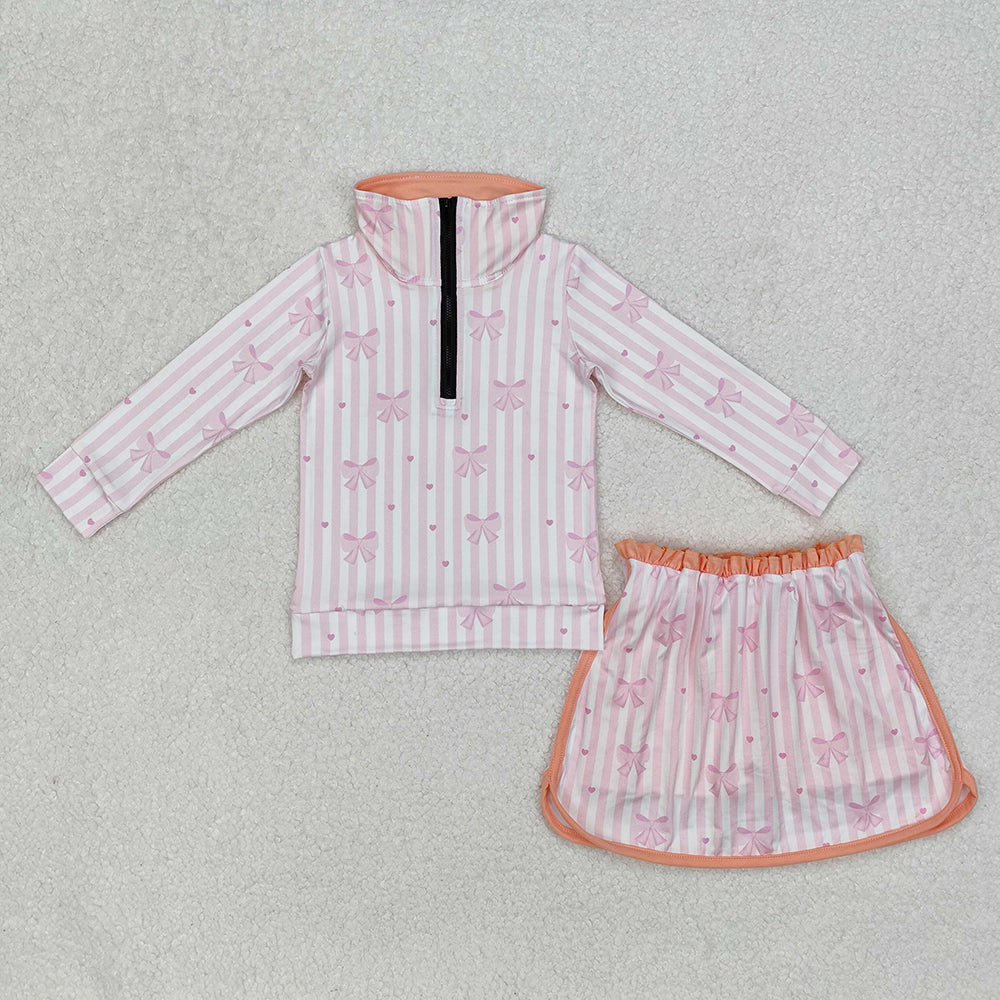 Baby Girls Pink Orange Bows Zip Top Skort Skirt Clothes Sets