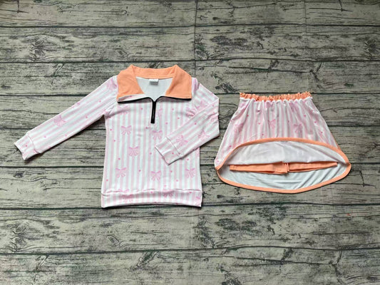 Baby Girls Pink Orange Bows Zip Top Skort Skirt Clothes Sets Preorder