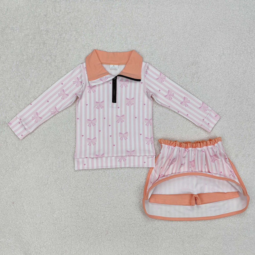 Baby Girls Pink Orange Bows Zip Top Skort Skirt Clothes Sets