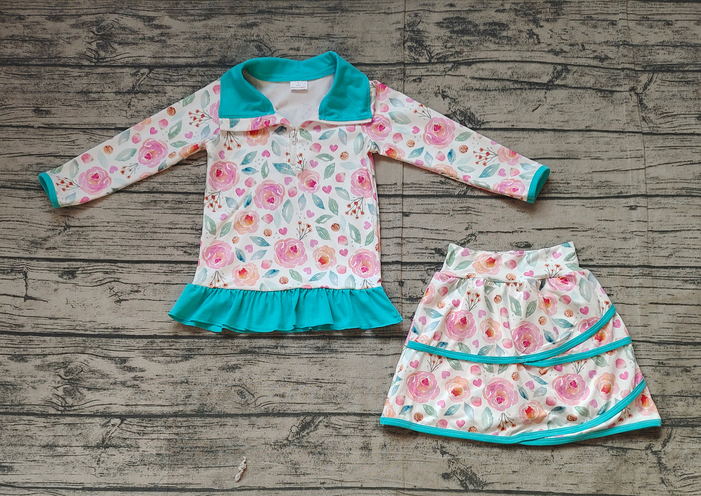 Baby Girls Blue Flowers Jacket Skorts 2pcs Sets