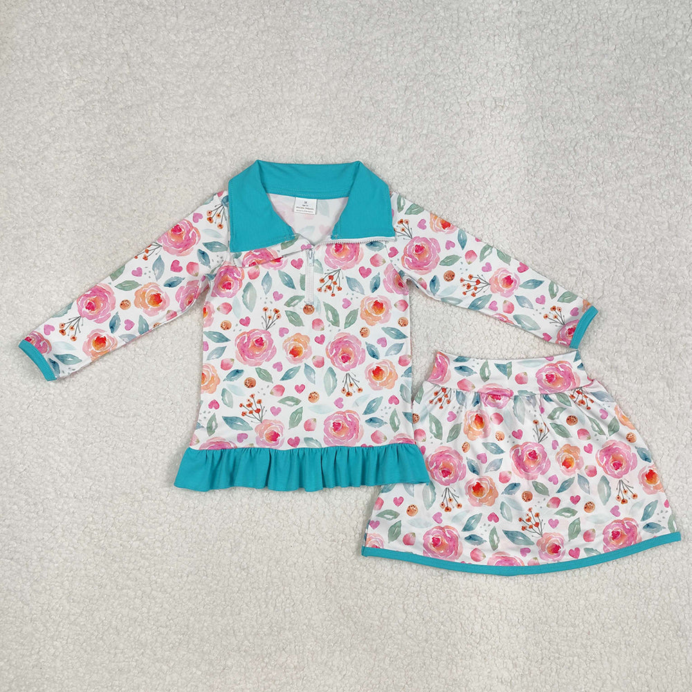 Baby Girls Blue Flowers Jacket Skorts 2pcs Sets