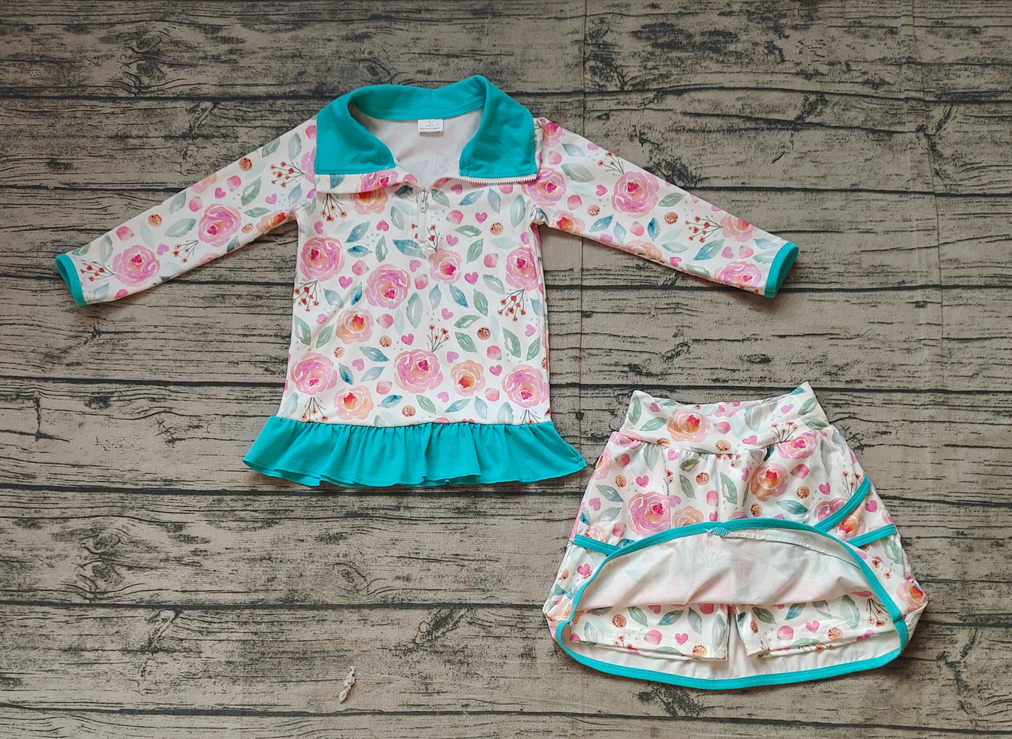 Baby Girls Blue Flowers Jacket Skorts 2pcs Sets