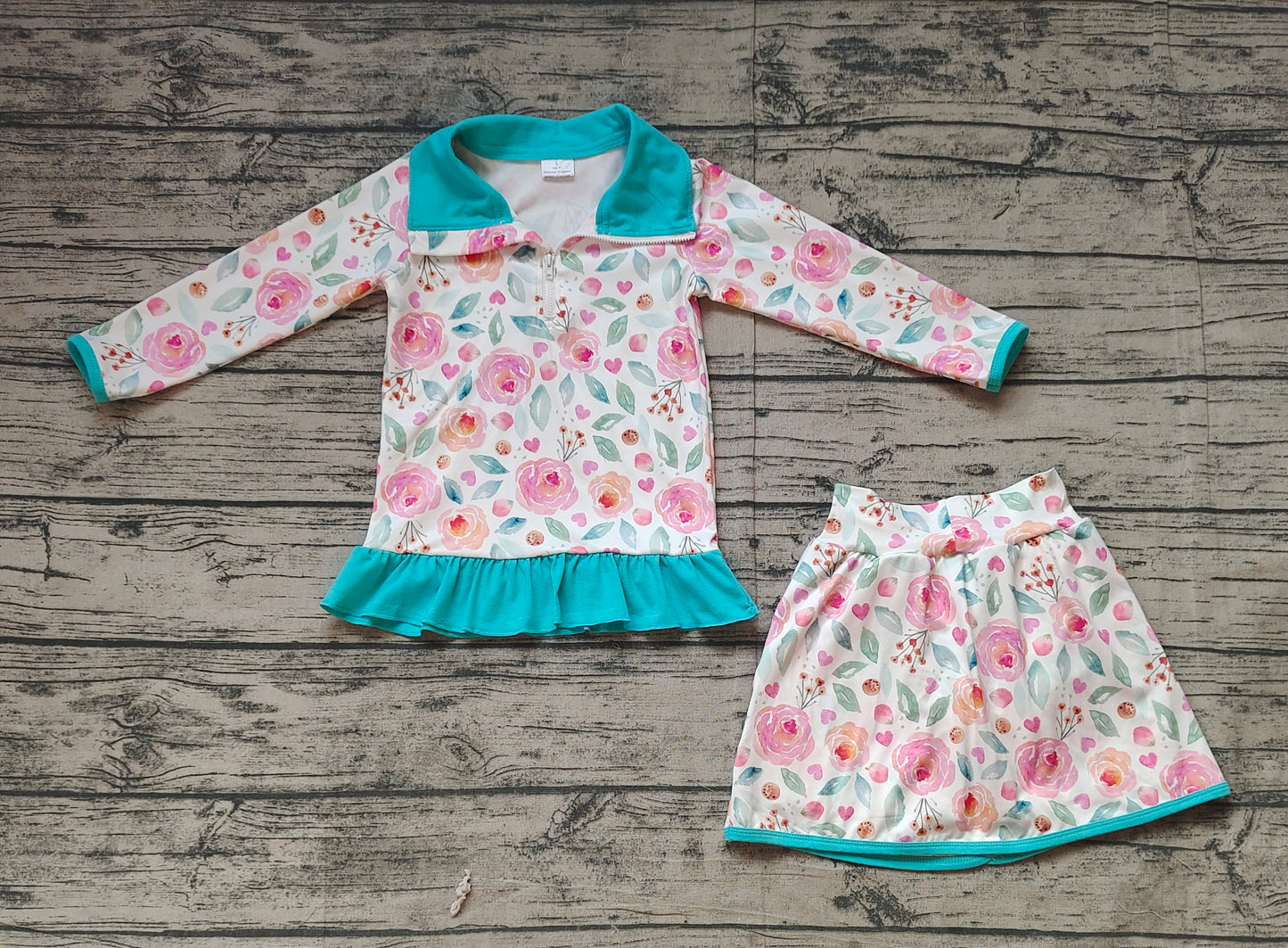 Baby Girls Blue Flowers Jacket Skorts 2pcs Sets