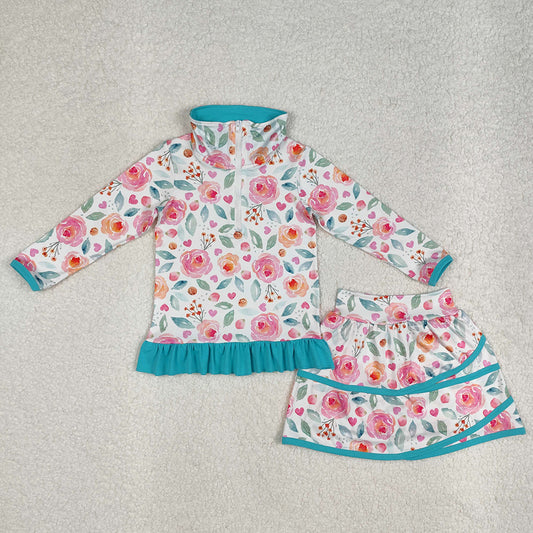 Baby Girls Blue Flowers Jacket Skorts 2pcs Sets