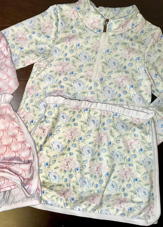 Baby Girls Blue Flowers Zip Top Skort Bottoms Clothes Sets preorder
