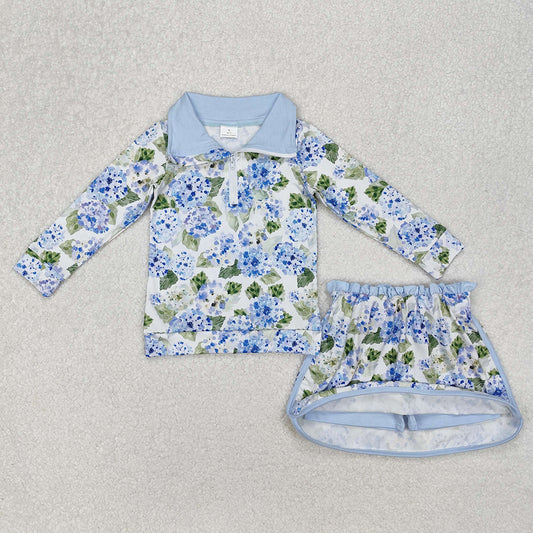 Baby Girls Blue Flowers Athletic Active Wear Top Shorts Skirts Clothes Sets