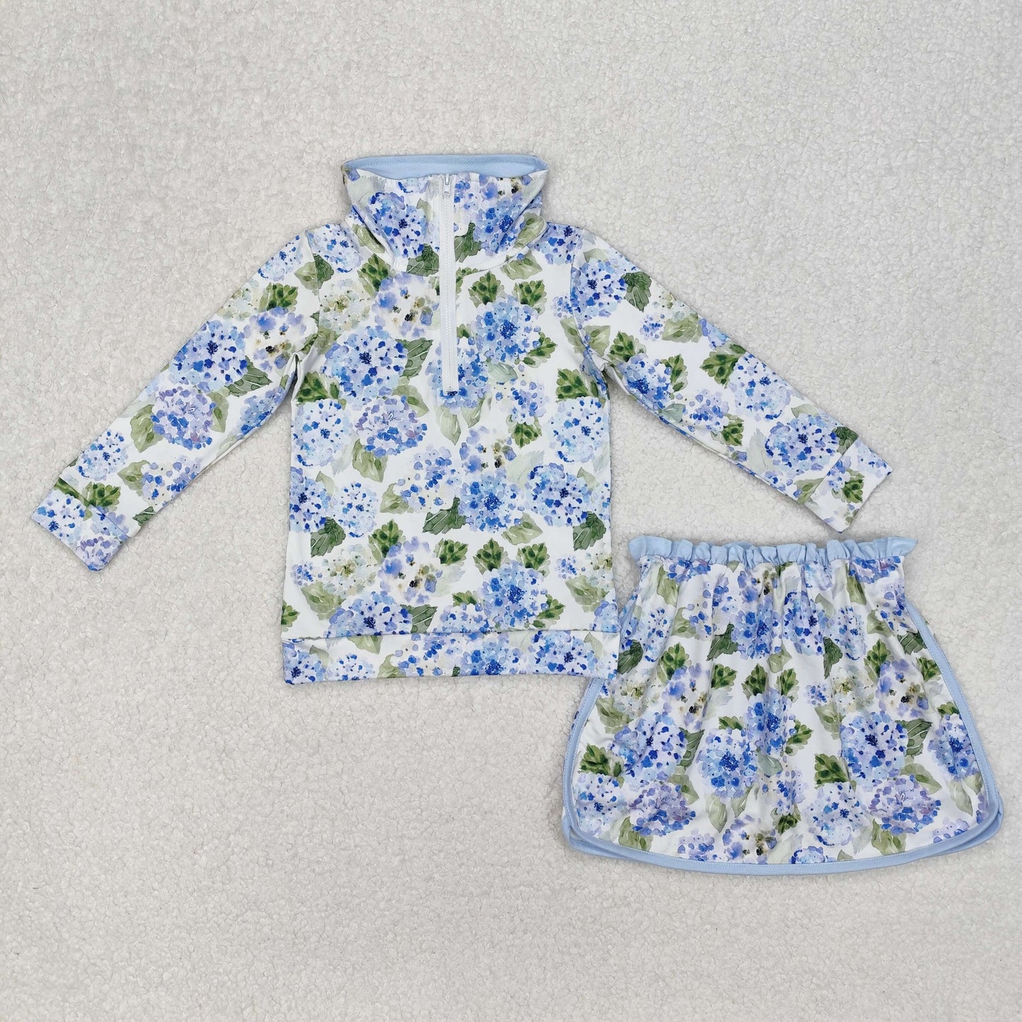 7 Colors Sibling Baby Girls Flowers Bows Zip Top Skirt Skort Bottoms Sets