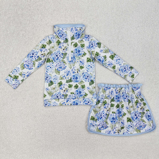 Baby Girls Blue Flowers Athletic Active Wear Top Shorts Skirts Clothes Sets