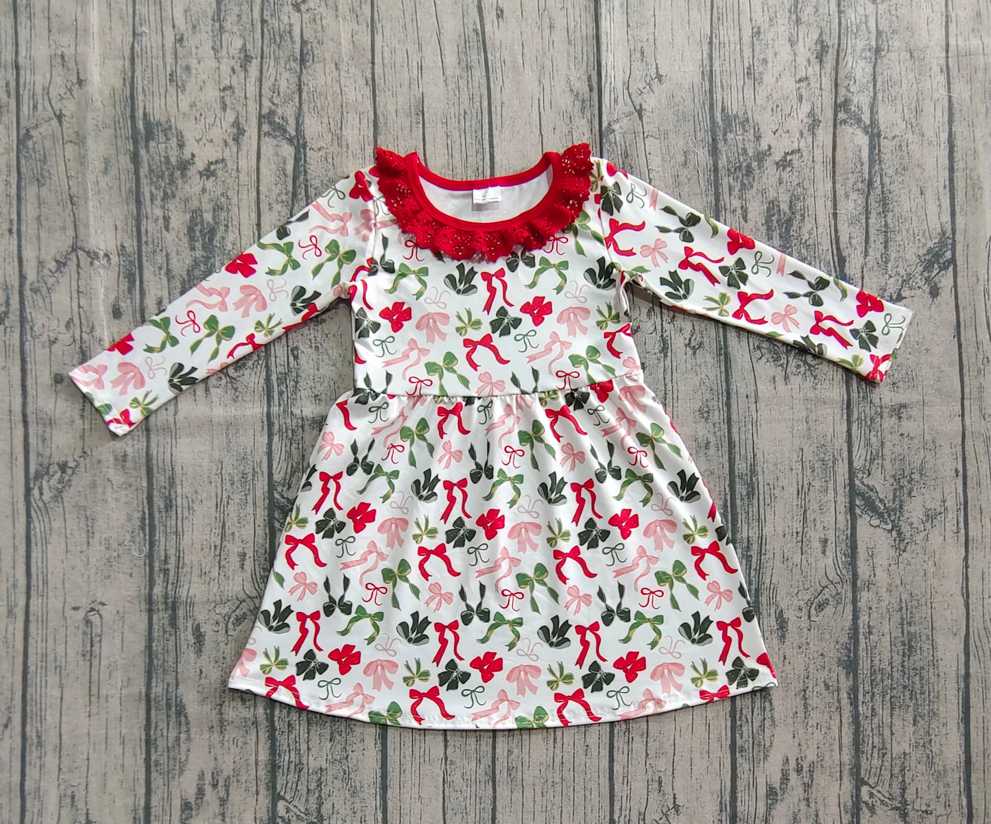 Baby Girls Colorful Bows Christmas Lace Ruffle Knee Length Dresses