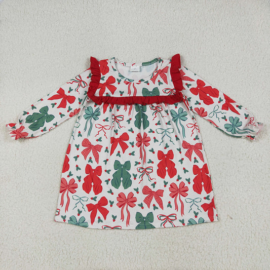 Baby Girls Christmas Red Green Bows Knee Length Dresses