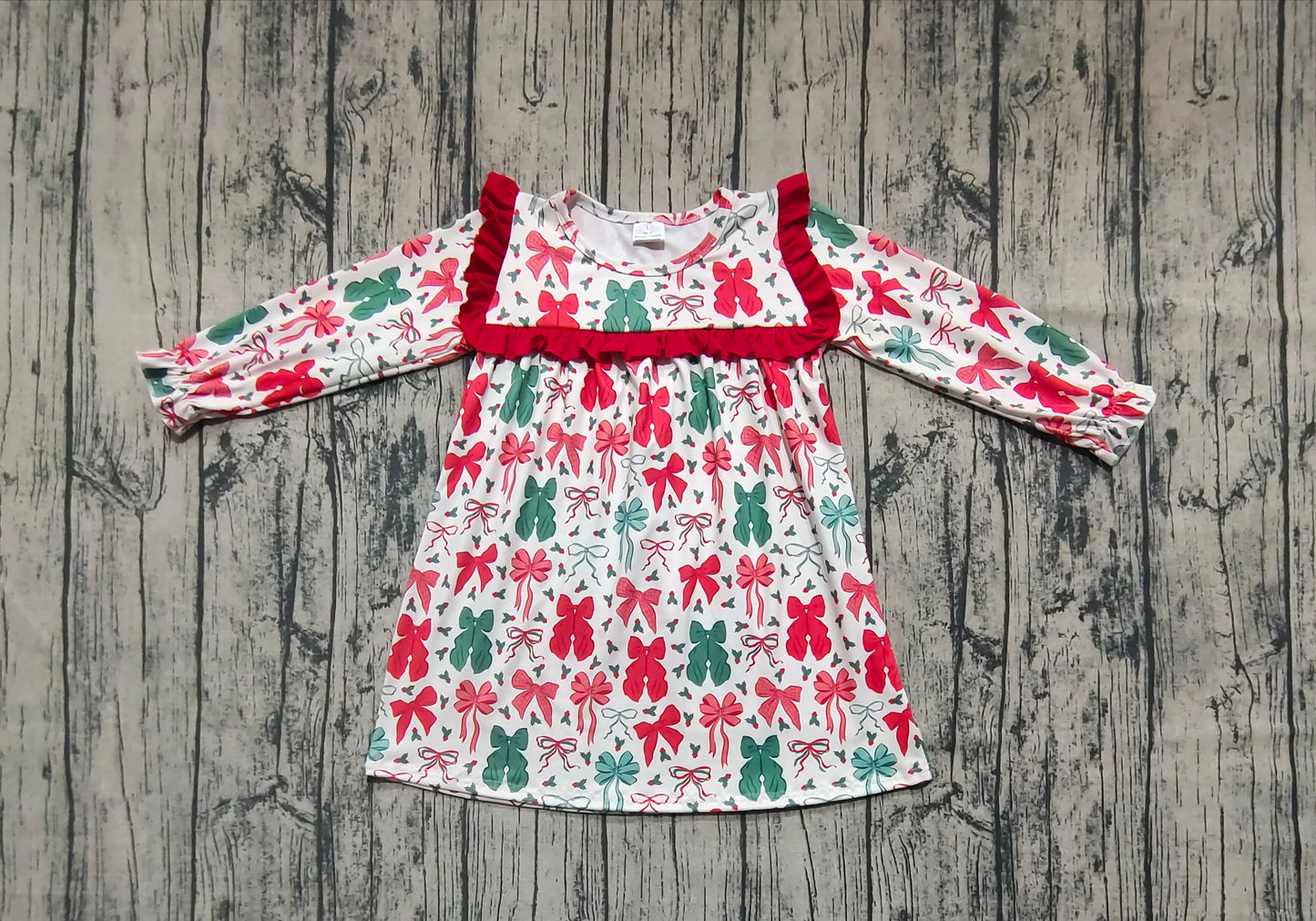Baby Girls Christmas Red Green Bows Knee Length Dresses
